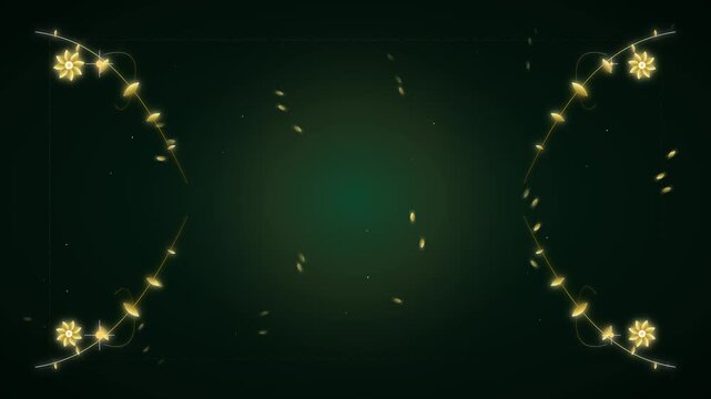 Elegant Golden Floral Ornament Frame on Dark Green Background for Luxury Holiday Celebrations