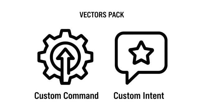 Custom command and intent icon set representing user actions and software input with software settings interface application minimalist