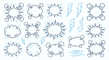 Comic Book Explosion Clouds and Lightning Bolts Vector Set © Mahmud
