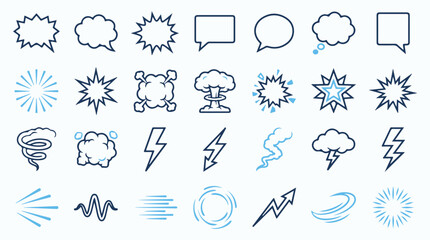 Comic Book Action Elements and Speech Bubbles Icon Set © Mahmud