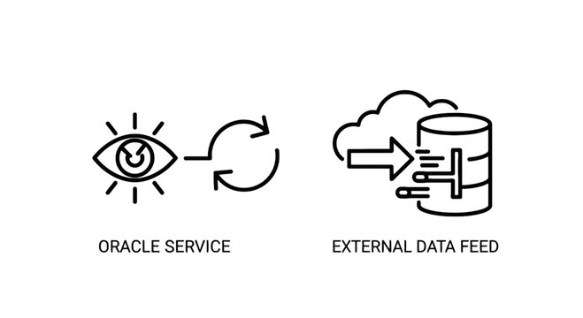 Oracle service and external data feed technology outline icons with external technology information database computing networking connection