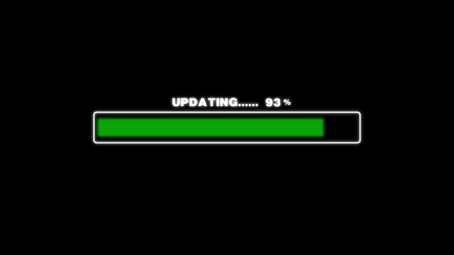 Digital progress bar shows system updating at fifty six percent. Dynamic loading circle animates alongside the digital progress bar. Modern software installation runs this digital progress bar.