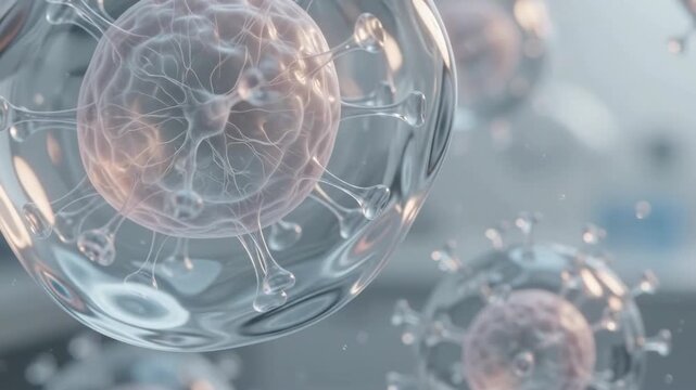 Viral Particles Under Microscope View with Scientific Laboratory Background