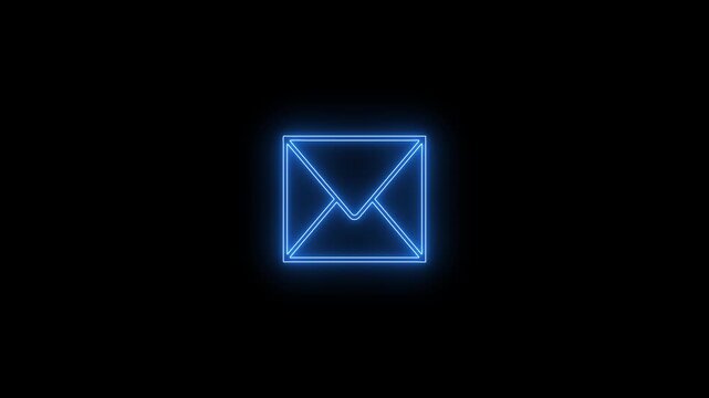 Blue colour message icon animation and neon on black background.4k animation video