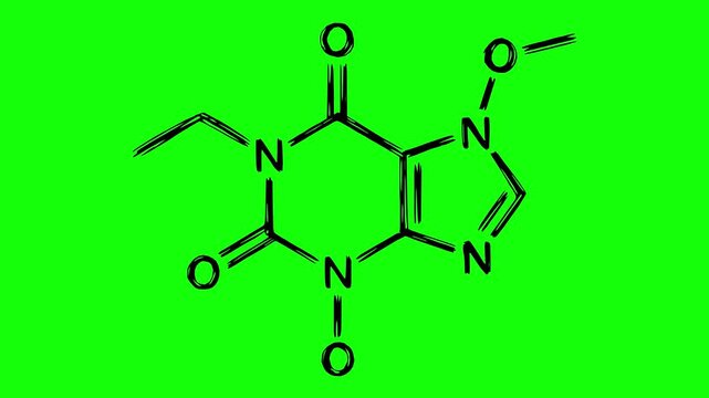 hand drawn chemical molecule animation with line boil effect on green screen background. Black fill design for easy chroma key editing