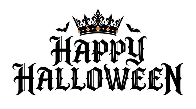 Vintage Halloween greeting card with gothic crown and festive typography design