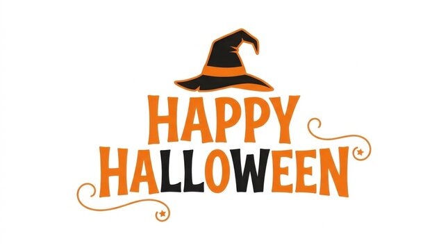 Halloween festive greeting card with orange pumpkin and witch hat vector illustration for holiday design