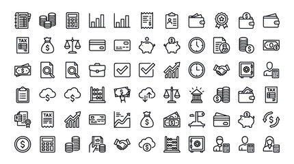 Fototapeta premium Business banking and finance thin line icon set.