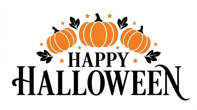 Happy Halloween festive greeting card with pumpkins and autumn leaves vector illustration