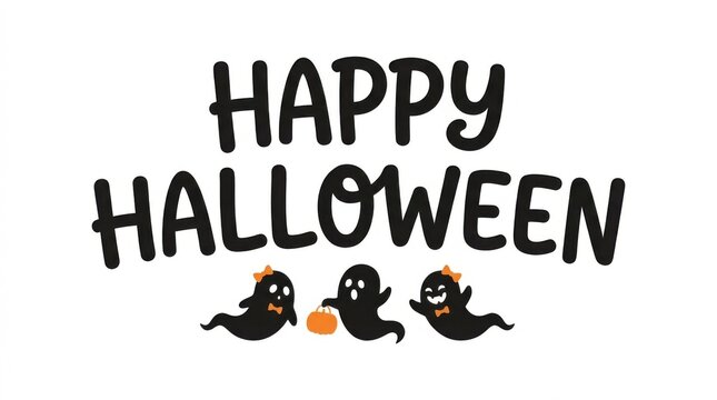 Happy Halloween festive greeting card with cute smiling pumpkin and ghost vector illustration