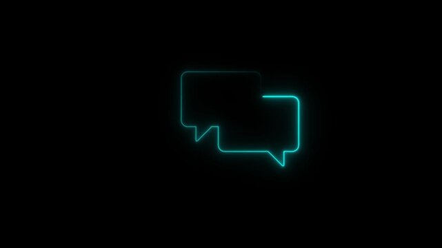 Neon glowing speech bubbles animation, digital communication concept, social media chat
