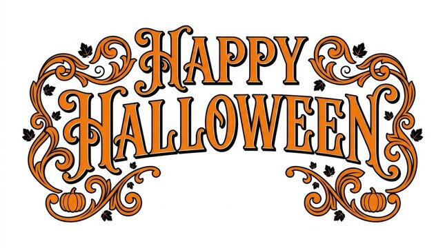 Happy Halloween vintage gold ornate calligraphy greeting banner for festive party decor and invitations