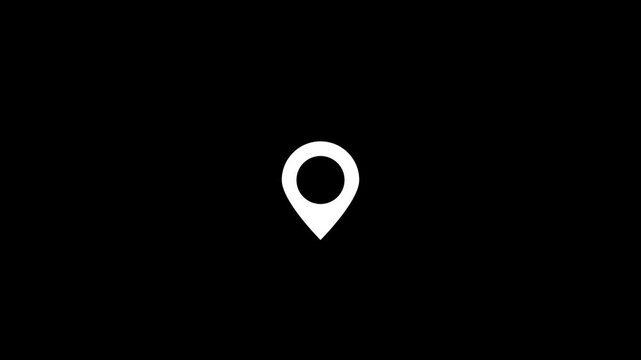Minimalist white map pin animation on black background, for location and, navigation ui location navigation