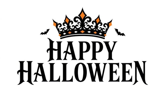 Halloween greeting card with golden crown and Happy Halloween text vector illustration