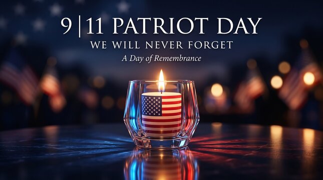 Patriot Day Remembrance with American Flag Candle.