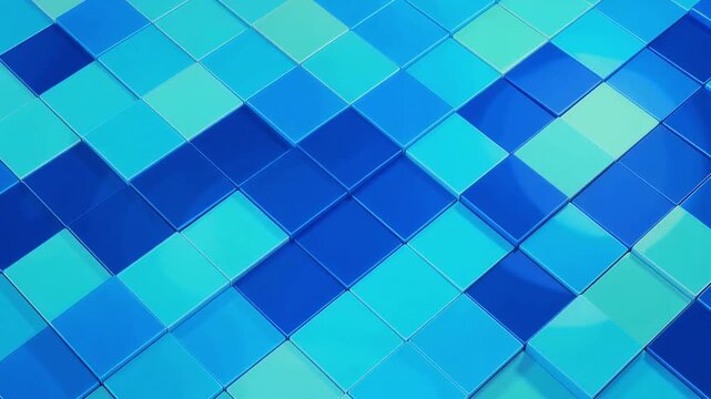 Blue glossy square tiles shifting in rhythmic motion forming digital abstract patterns for background video footage