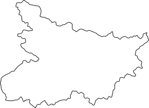 Black outline map of Bihar India state borders geographic contour