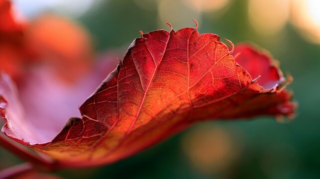 Close-up of a vibrant red leaf showcasing natural beauty and intricate details.