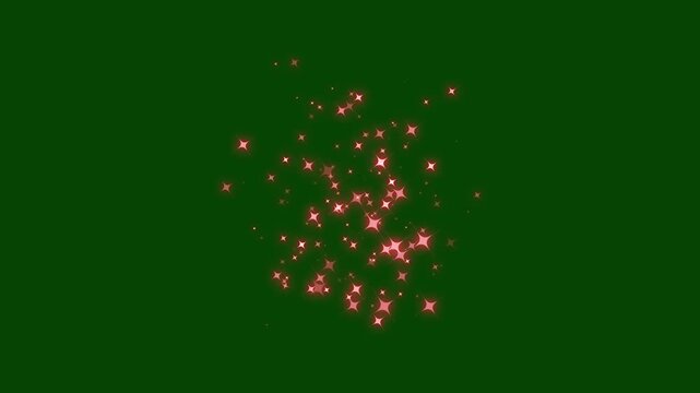 Twinkling glitter star particles floating through a magical dust trail, red glowing white sparkles, fairy doodle stars, shimmering light bursts, smooth fantasy animation, dark green screen, 4K.
