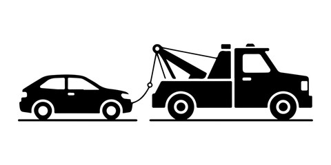 Naklejka premium Tow Truck Icon, Car Towing Roadside Assistance Vehicle Recovery and Transportation Vector Symbol