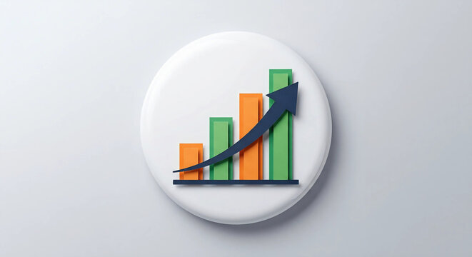 Financial Growth Chart with Upward Arrow Icon in 3D Paper Cut Style