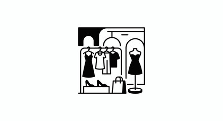 Obraz premium Clothing shop interior icon with shoes and mannequin.