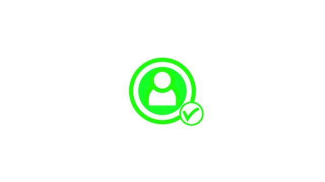 Green user profile with animated checkmark for ui ux and digital identity verified account