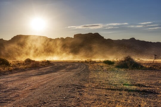 Whirled-up sand, road, Twyfelfontein, Namibia