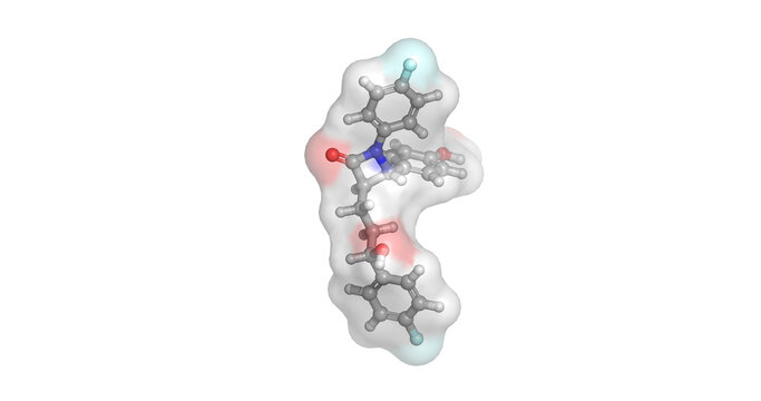Ezetimibe, selective cholesterol absorption inhibitor for lowering LDL and cardiovascular health, 3D molecule 4K