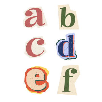 A clean white background featuring the letters ABCDEF in large playful typography, each letter slightly different in soft pastel colors, simple decorative shapes around them