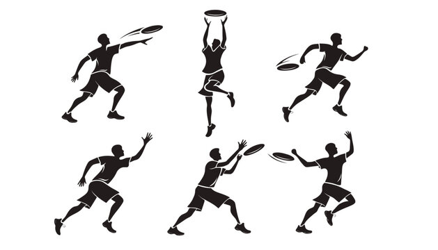 Ultimate frisbee player silhouettes set in various athletic poses