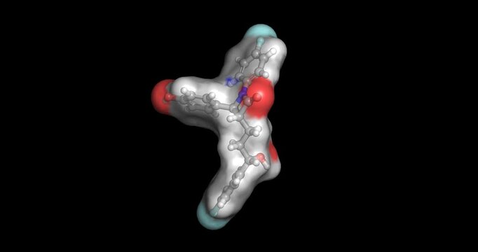 Ezetimibe, selective cholesterol absorption inhibitor for lowering LDL and cardiovascular health, 3D molecule 4K spinning