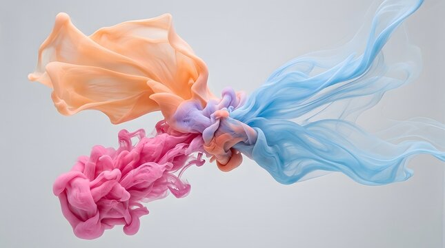 Colorful ink pigments expanding in water, abstract liquid paint explosion background.