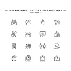 Fototapeta premium International Day of Sign Languages Communication and Accessibility Line Vector Icon Set