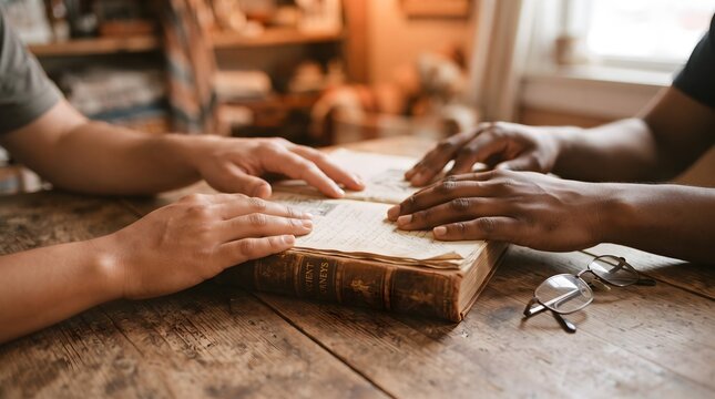 A warm and blurry thanksgiving scene depicts hands joined in prayer over a festive meal