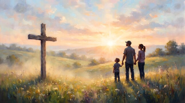 A family's faith and gratitude finding peace and hope in a scenic religious landscape