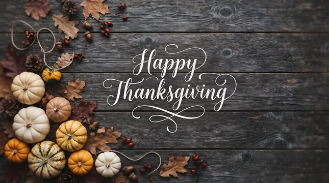 A beautiful thanksgiving scene with pumpkins gourds and a rustic wooden background for a festive holiday
