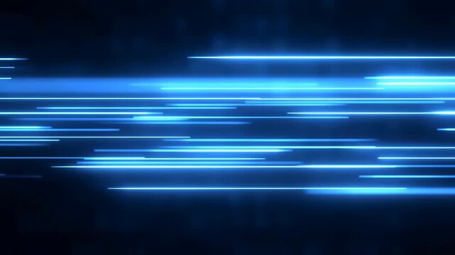 Neon blue horizontal light streaks crossing deep navy background with layered glowing bands, bright cores, soft diffusion, sleek futuristic energy, and strong visual depth