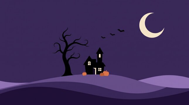 A spooky pixel art landscape featuring a classic haunted house in a dark halloween them night setting