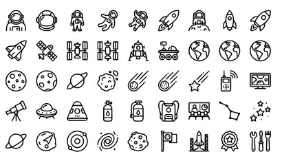Minimal Astronaut Space and Planetary Exploration Outline Icon Pack Vector © Anjuara