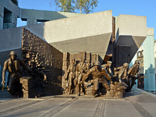 Naklejka premium WARSAW POLAND: Details of Warsaw Uprising Monument is dedicated to the Warsaw Uprising of 1944. Unveiled in 1989, it was sculpted by Wincenty Kucma and the architect was Jacek Budyn.