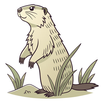 Ground squirrel standing in the grass, isolated on a white background, cartoon style animal gopher rodent