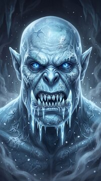 An illusory chilling orc with icy blue skin