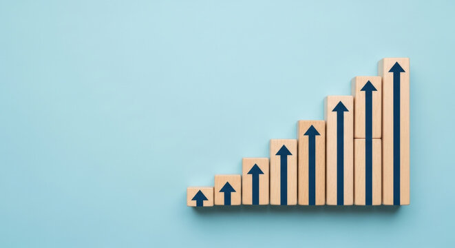 Increasing Bar Graph With Arrows Ascending Upward Progress Business Growth Success Financial Improvement Positive Trend Investment Statistics Concept