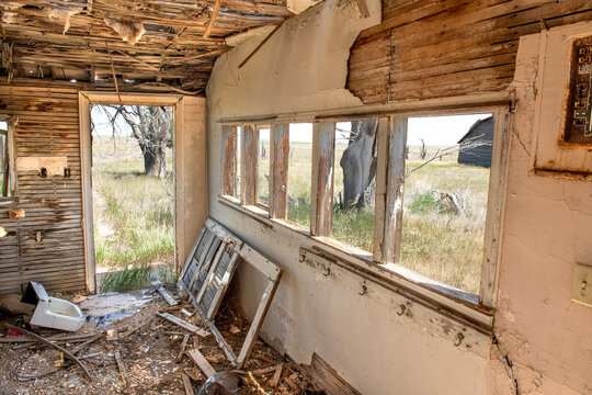 Interior of abandoned home on the Great Plains in America