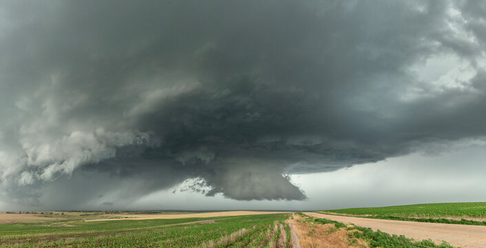 Storm cell formation in Tornado Alley over corn field