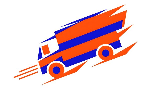 Abstract Geometric Delivery Truck Icon Flat Vector Illustration in Orange and Blue for Fast Shipping and Logistics Branding
