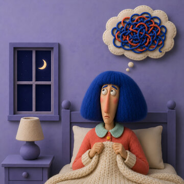Woman with Insomnia and Racing Thoughts Awake in Bed at Night