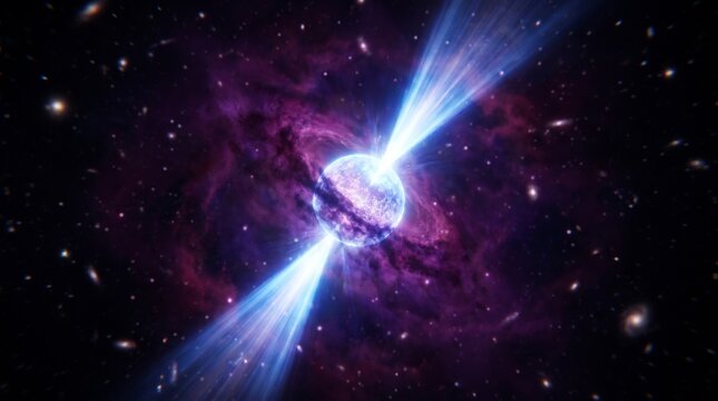 Stunning Visualization of a Blazar Emitting Powerful Jets into Space.