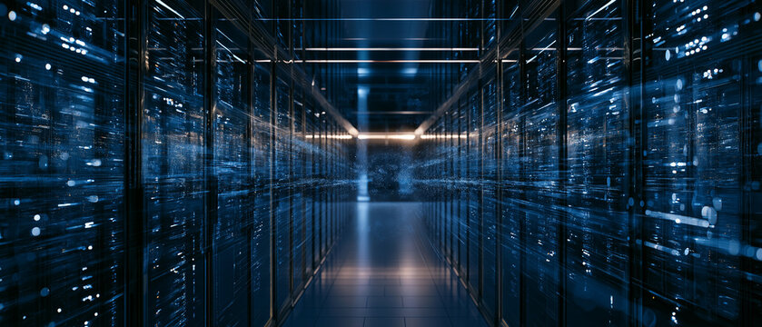 Digital Data Corridor: An illuminated digital data corridor, with lines of code and binary data cascading along the walls and reflecting on the floor, creating a futuristic and high-tech environment.